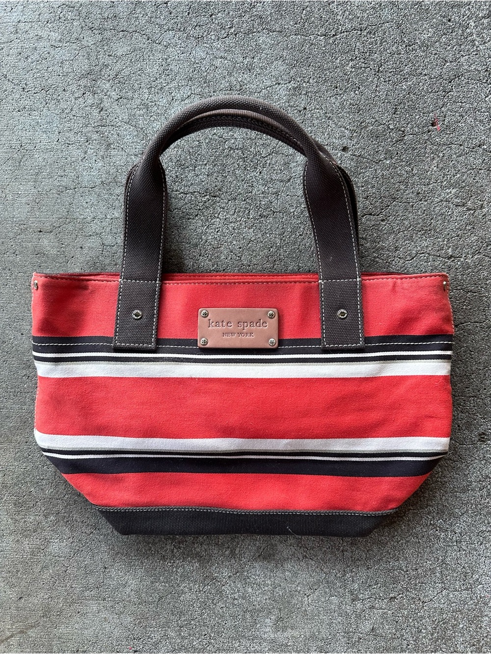 Kate Spade Red Striped Canvas Tote Bag